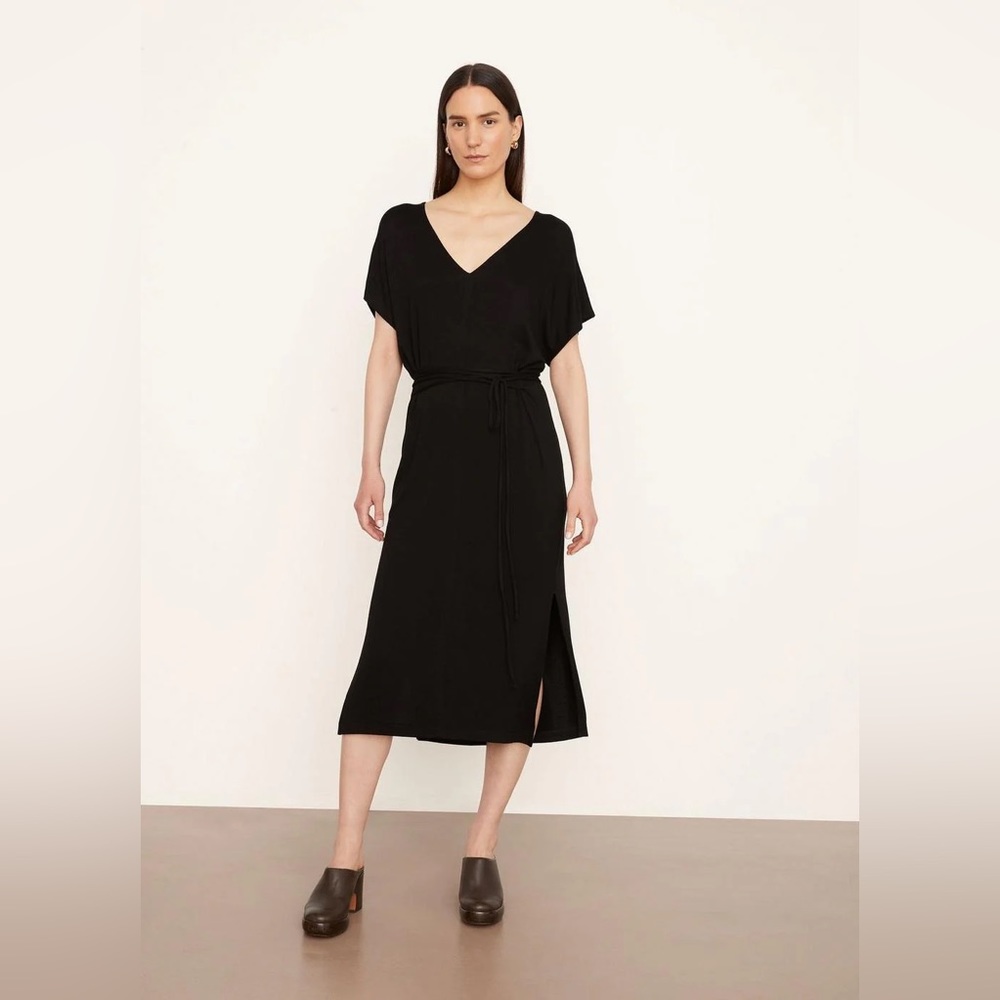 VINCE Double V-Neck Popover Dress in Black, Size XS